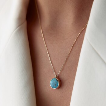 Yuvarlak Doğal Firuze Taşlı Kolye - Osman