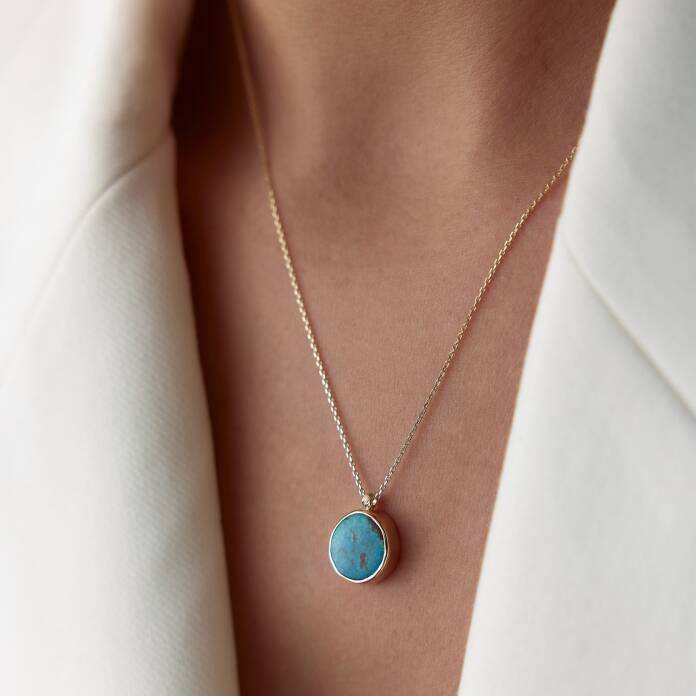 Yuvarlak Doğal Firuze Taşlı Kolye - 1