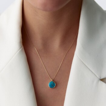 Yuvarlak Doğal Firuze Taşlı Kolye - Osman (1)