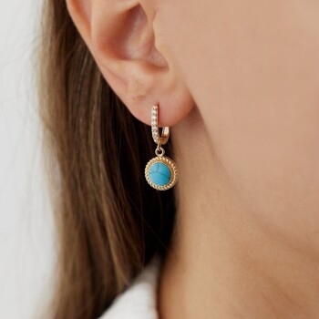 Yuvarlak Firuze Taşlı Sallantılı Küpe - Nüans