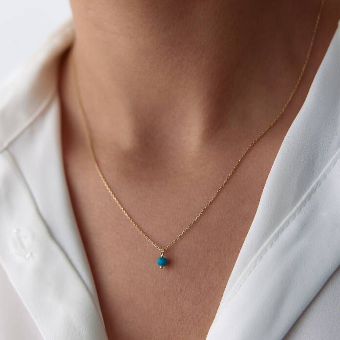 Yuvarlak Mavi Opal Taşlı Kolye - 1