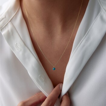 Yuvarlak Mavi Opal Taşlı Kolye - CNR (1)