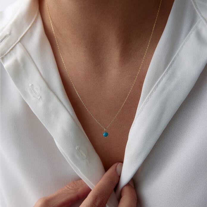 Yuvarlak Mavi Opal Taşlı Kolye - 2