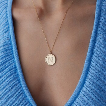 Yuvarlak Plaka Harf Kolye - İnka