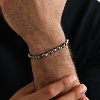 Yuvarlak Prizma Onix Taşı İpli Erkek Bileklik - Koçak (1)