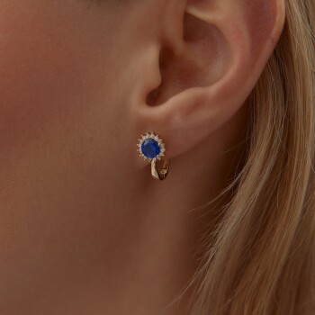 Yuvarlak Safir Taşlı Küpe - Koçak