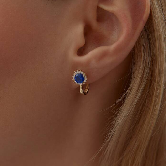 Yuvarlak Safir Taşlı Küpe - 1