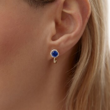 Yuvarlak Safir Taşlı Küpe - 2