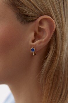 Yuvarlak Safir Taşlı Küpe - 3