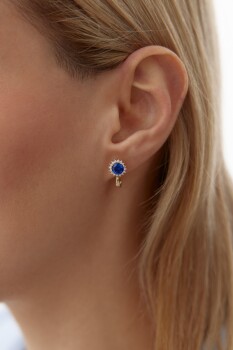 Yuvarlak Safir Taşlı Küpe - 4