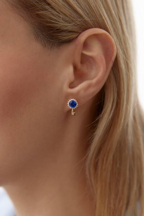 Yuvarlak Safir Taşlı Küpe - 4