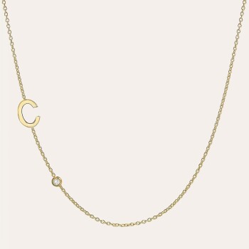 Yuvarlak Taş Detaylı Harf Kolye - Özkonak (1)