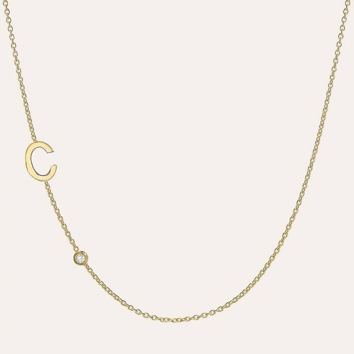 Yuvarlak Taş Detaylı Harf Kolye - 2