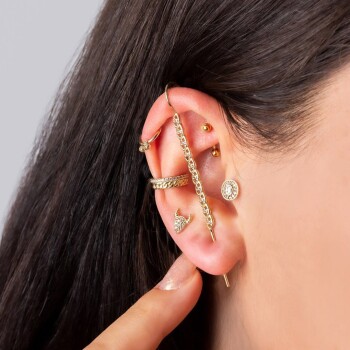 Yuvarlak Üç Taşlı Helix Piercing - Dianora (1)