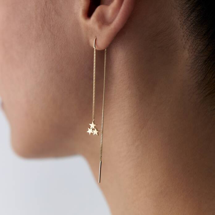 Zincir Sallantılı Üç Yıldız Küpe - 4